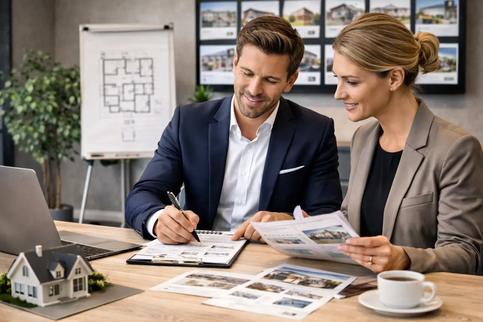 Photo de deux agents immobiliers en train de suivre une formation de Sellers chez Building Partners.